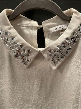 Embellished Collar White Women's Top